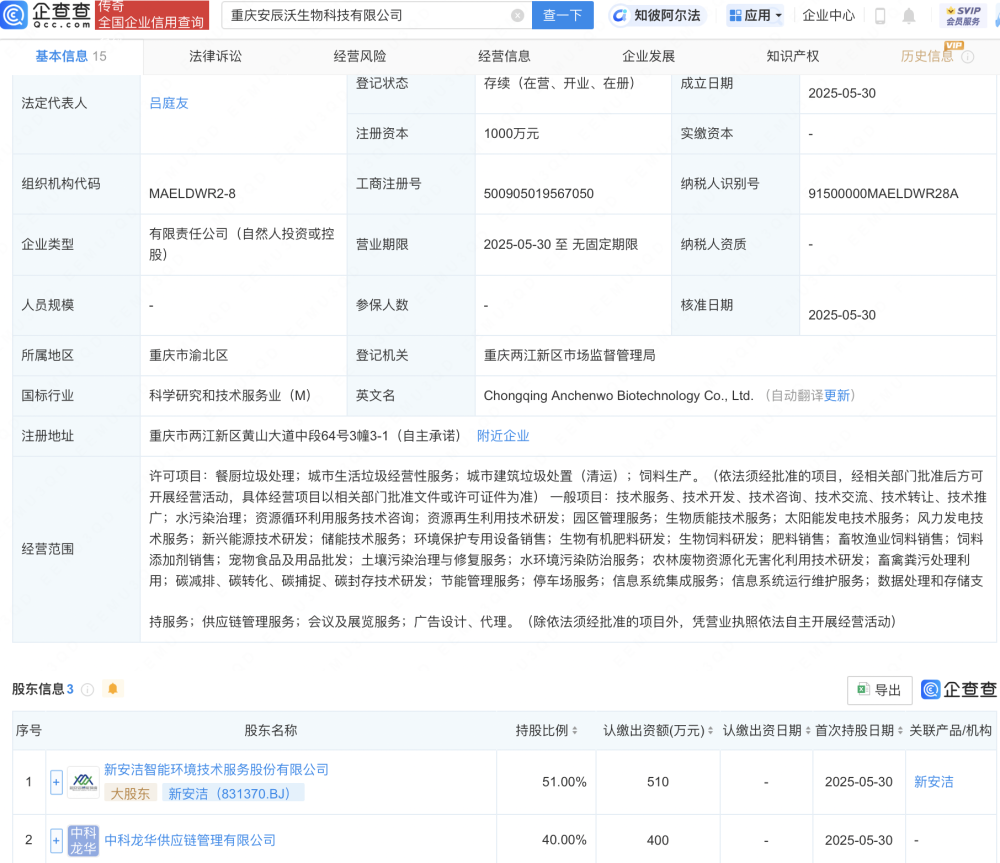 新安潔資成立重慶新生物科技公司，布局畜牧漁業(yè)飼料銷(xiāo)售領(lǐng)域